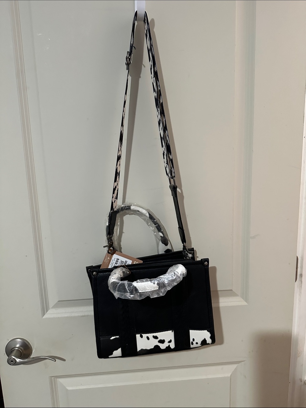 Wrangler Black and White Cowhide Accent Satchel